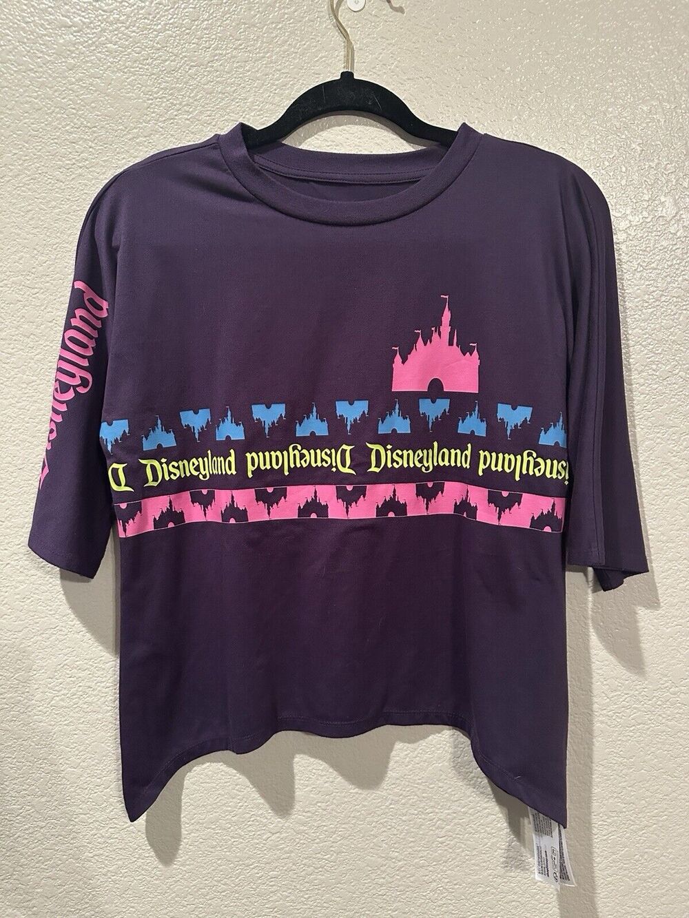 Disney Parks Disneyland Purple & Neon Castles Asymmetrical Graphic Shirt Size XS